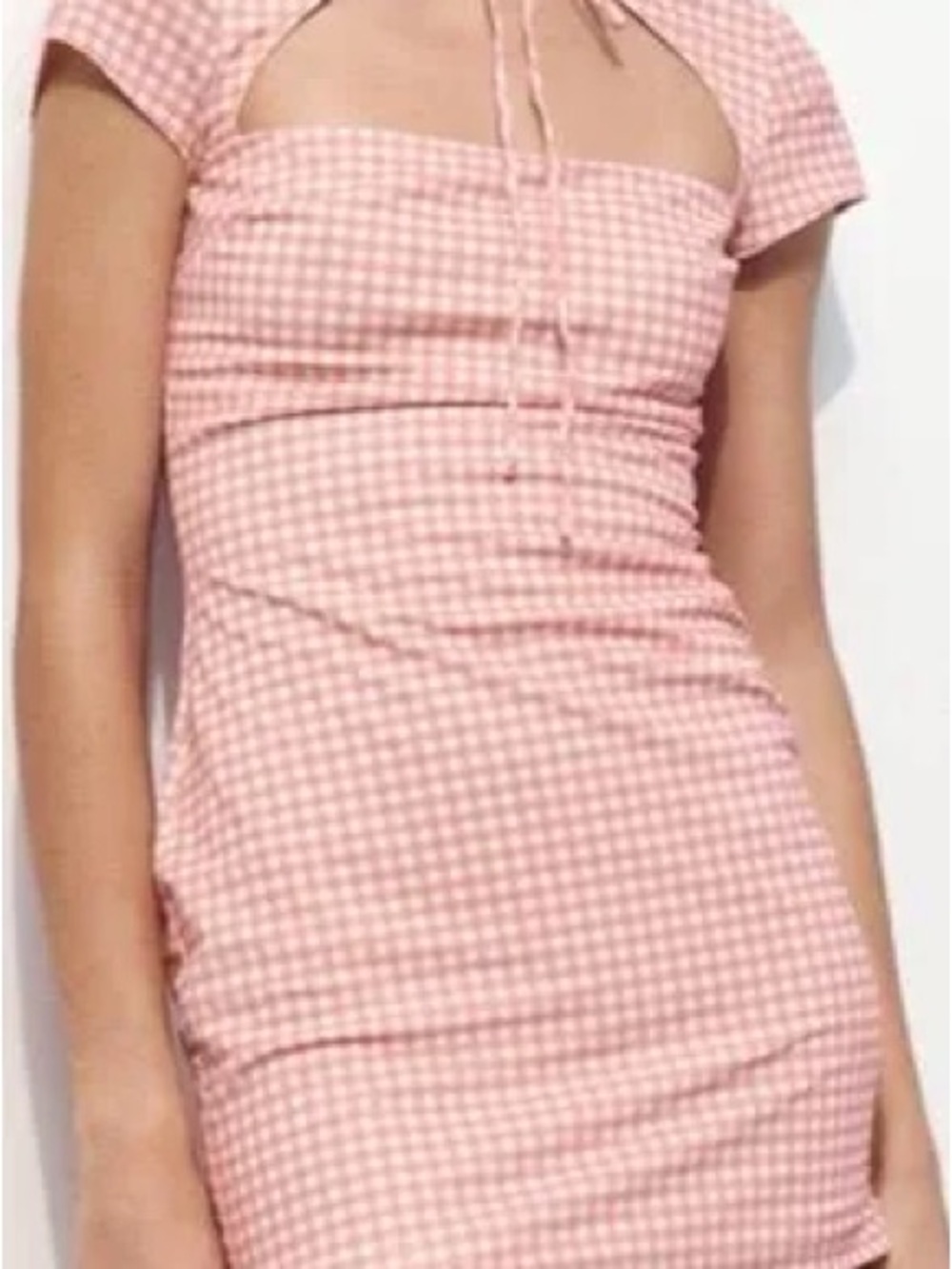 Zara Pink Gingham Tie-Front Short Sleeve Dress, NWT